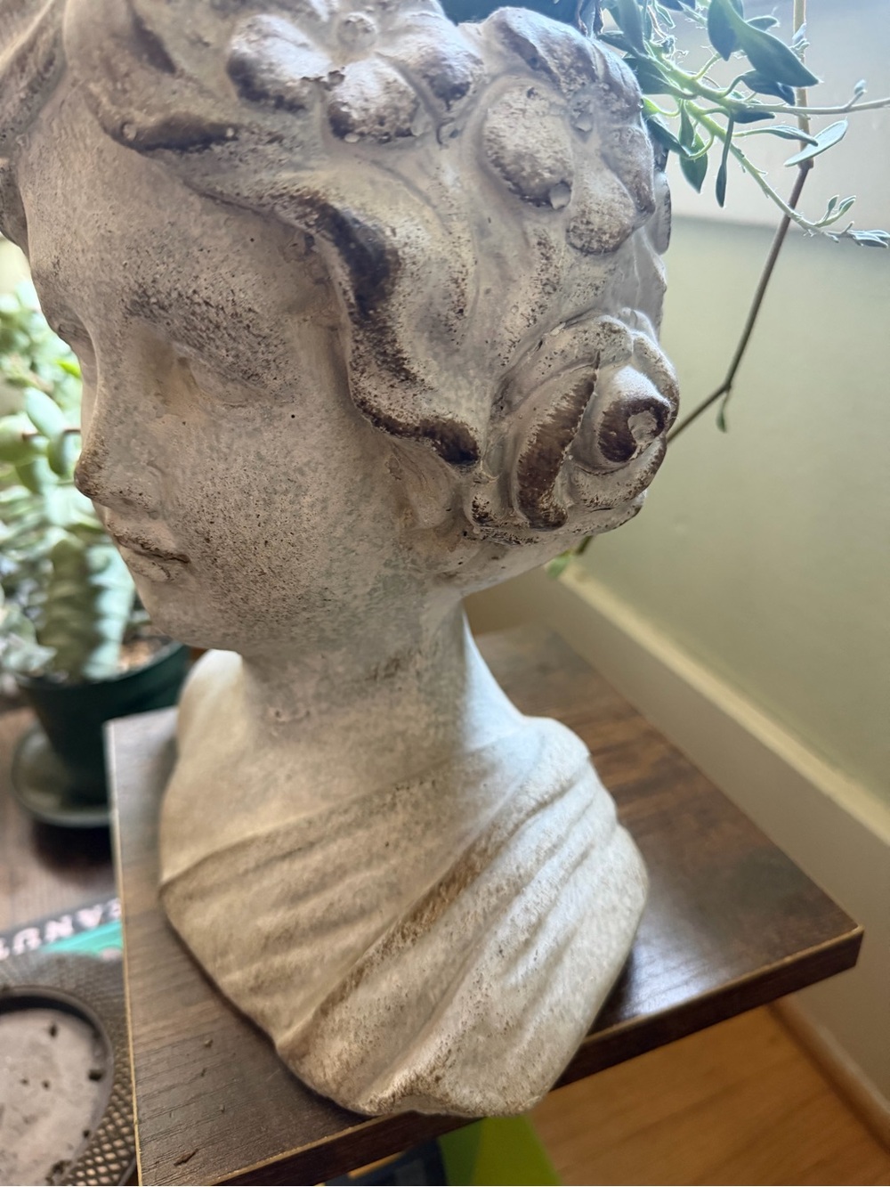 Decorative Bust Planter in Rustic, Weathered Stone - Picture 2 of 7